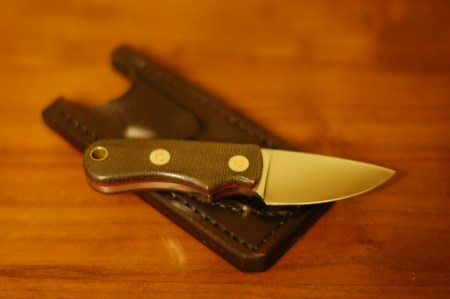 Neck Knife in o1 steel with green micarta and red liners